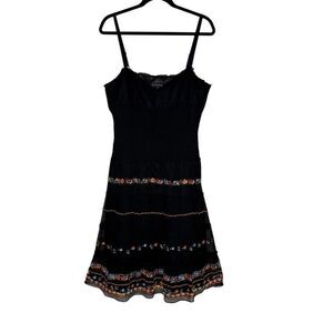 Vintage Spenser Jeremy Dress Black Silk Beaded Embroidered Smocked Waist Size 12